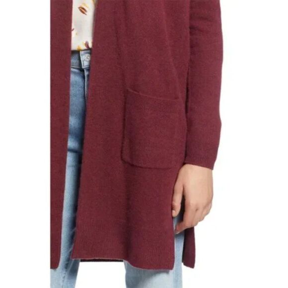 Halogen Wool & Cashmere Long Cardigan - size Small Petite in Burgundy - Picture 3 of 13